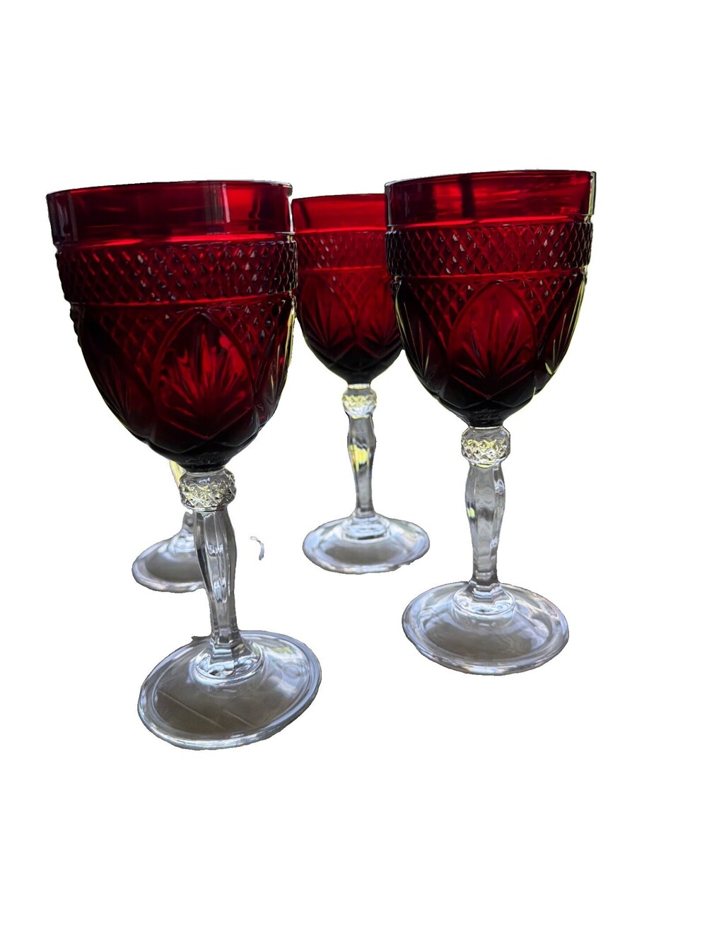 SET of 4 Cristal D’Arque-Durand Antique Ruby Wine/Water Goblets 8” x 3.25”